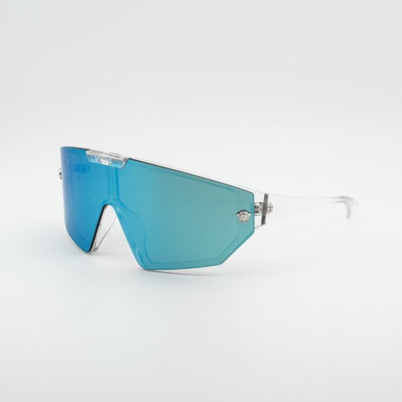 Versace VE4461 148/6V Sunglasses Crystal Shield Frame Grey/Blue Lenses